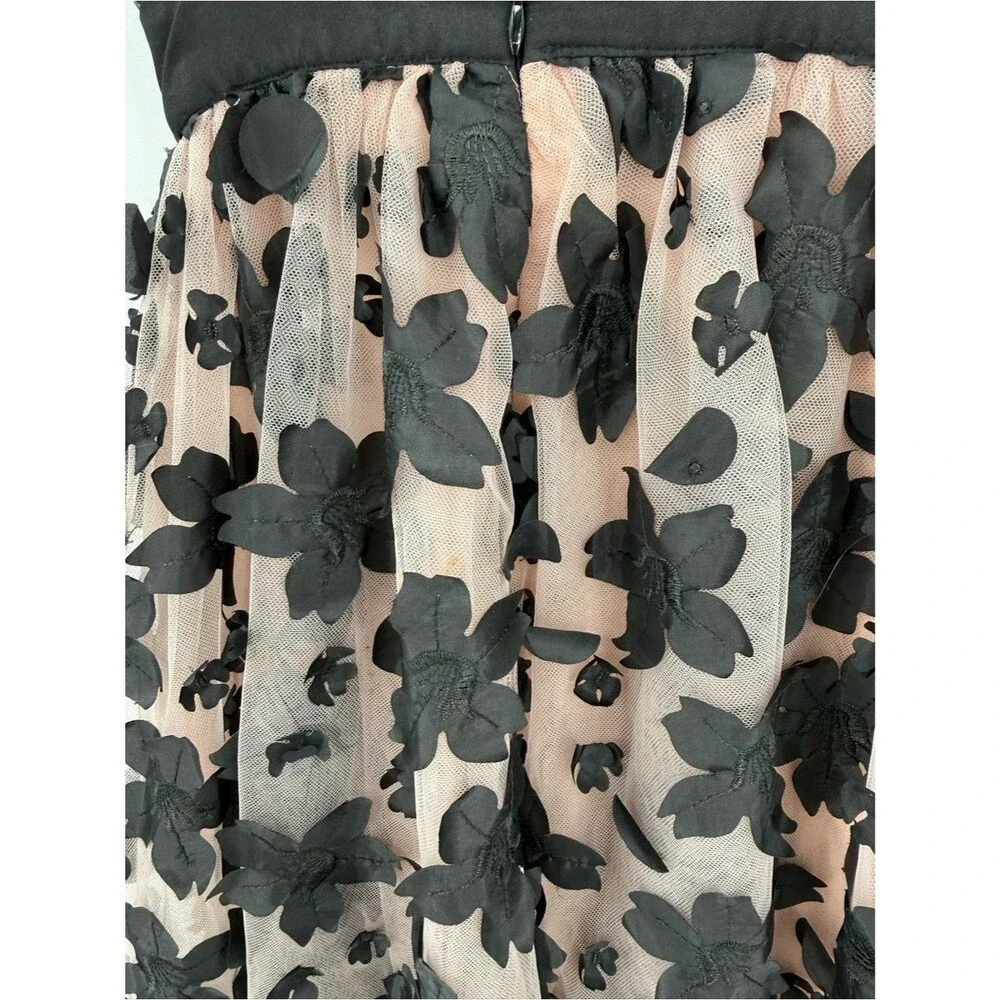 Anthropologie Strappy Floral Floral Appliqúe Tulle Midi Dress | Black /Blush | 0 - Picture 8 of 12